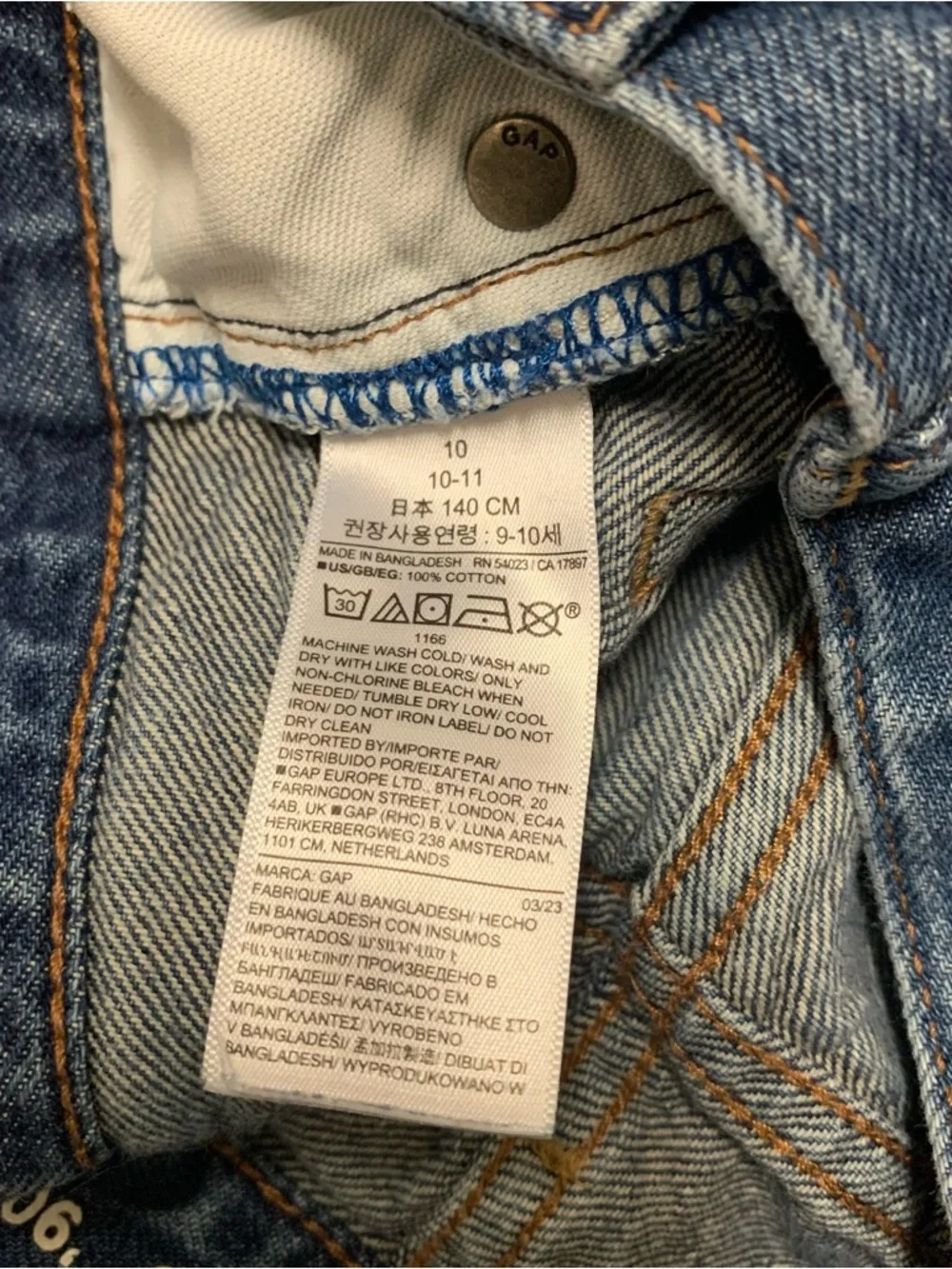 Gap Kids 90's Original Straight Jeans Blue Denim Adjustable Waist Size 10 Cotton - Picture 7 of 8